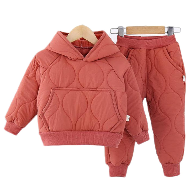 Trendy Kids Cotton Hooded Coats And Pants Velvet Two-piece Set Boy