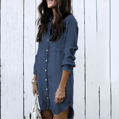 Retro Long Sleeve Buttoned Denim Dress - Azahshopping
