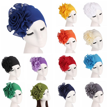 Large Flower Stretch Scarf Hat Ladies Elegant Fashion Hair Accessories Chemo Hat Women Turban Bandanas