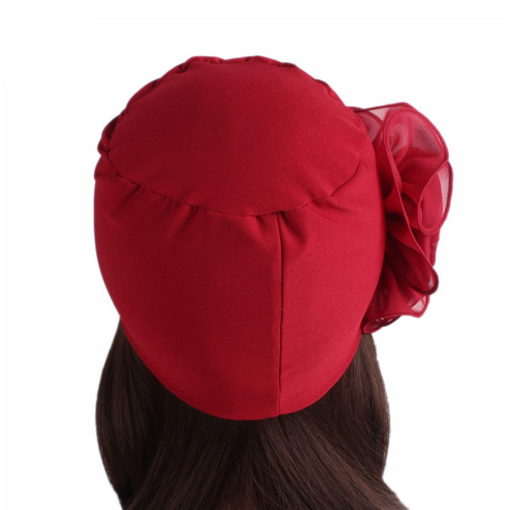 Large Flower Stretch Scarf Hat Ladies Elegant Fashion Hair Accessories Chemo Hat Women Turban Bandanas