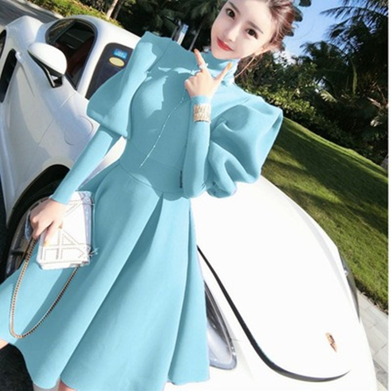 Turtleneck Puff Long Sleeve Party Dresses For Women