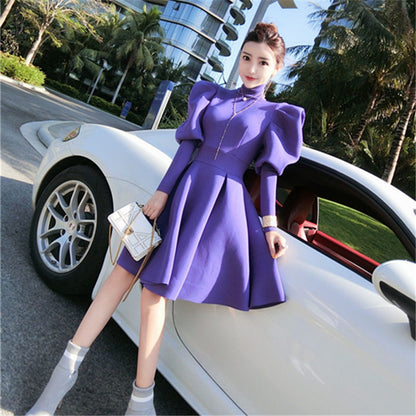 Turtleneck Puff Long Sleeve Party Dresses For Women