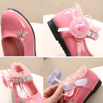 Princess Lace PU Leather Shoes Cute Bowknot Rhinestone For Toddler Shoes|Leather Shoes|