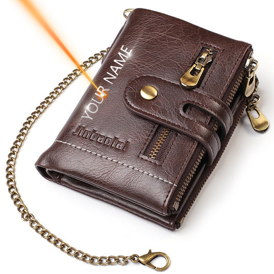 PU Leather Short Card Holder Chain Purse