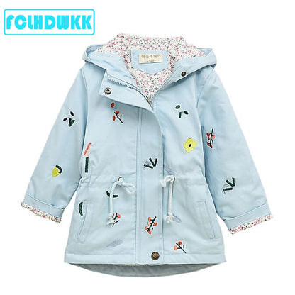 Flower Embroidery Hooded Outwear For Baby Girl