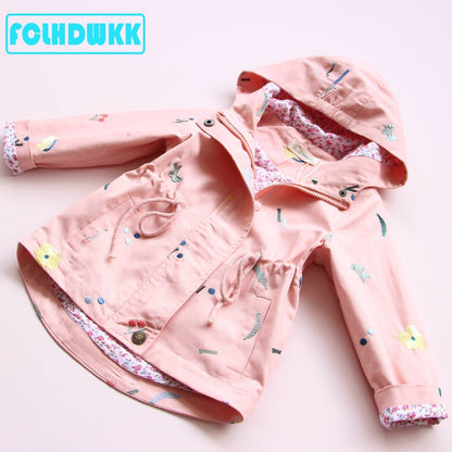 Flower Embroidery Hooded Outwear For Baby Girl