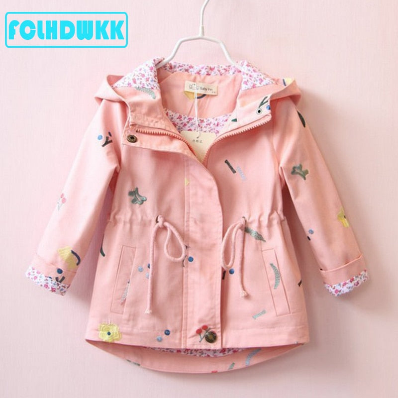 Flower Embroidery Hooded Outwear For Baby Girl