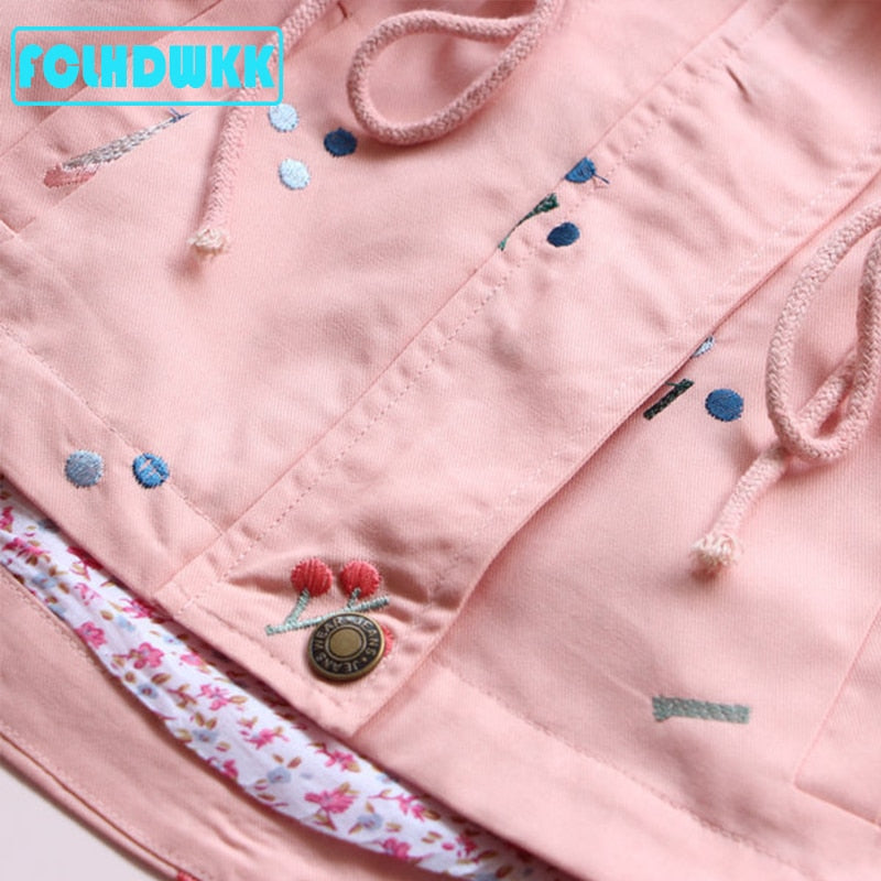 Flower Embroidery Hooded Outwear For Baby Girl