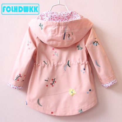 Flower Embroidery Hooded Outwear For Baby Girl