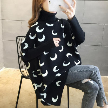 One Size highneck cape moon Sweater for Women