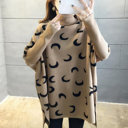 One Size highneck cape moon Sweater for Women