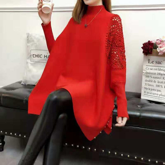One Size Mock Neck Knitting Cloak Sweater for Women