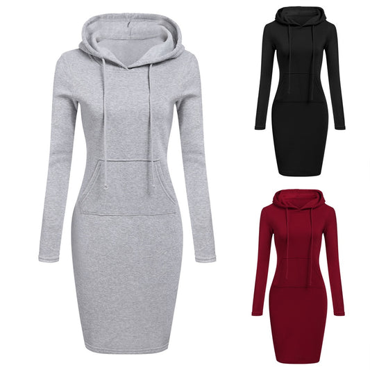 Long-sleeved with Pocket Winter Hooded Sweater Dress