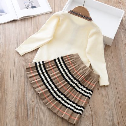 Knitted 2 Pieces Sets Sweater Coat+skirt Girls Boutique Outfits