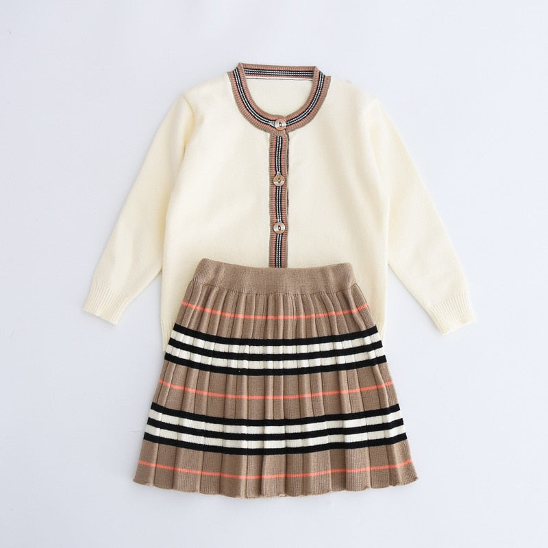 Knitted 2 Pieces Sets Sweater Coat+skirt Girls Boutique Outfits