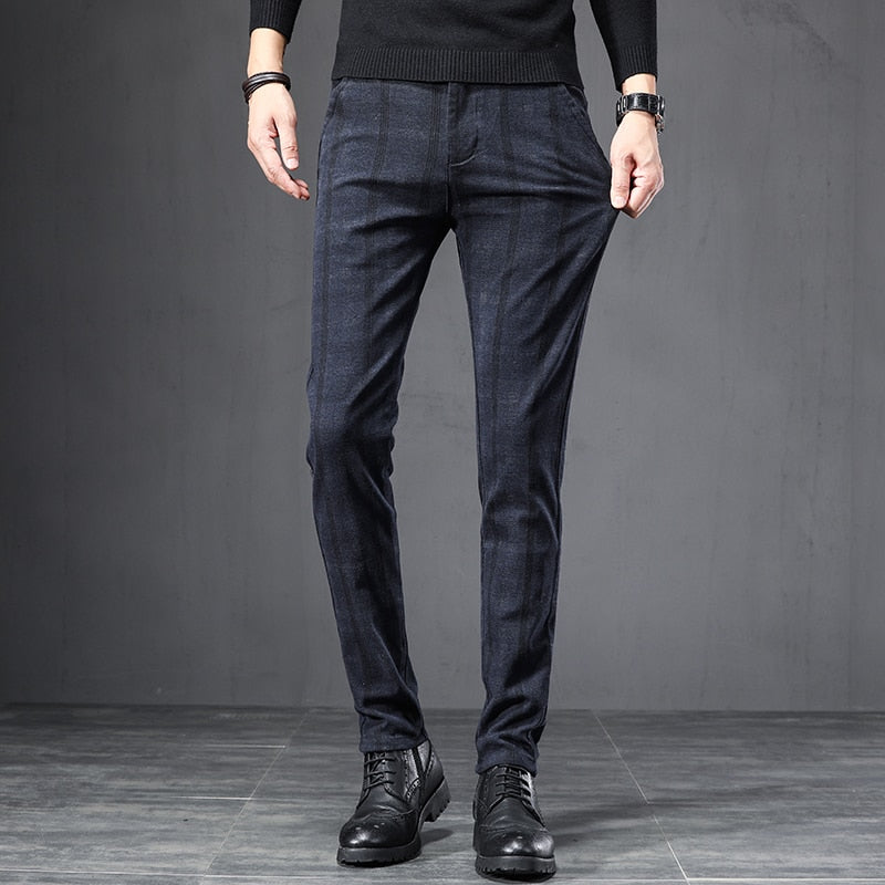 Slim Fit Grey Blue Casual Pant for Male