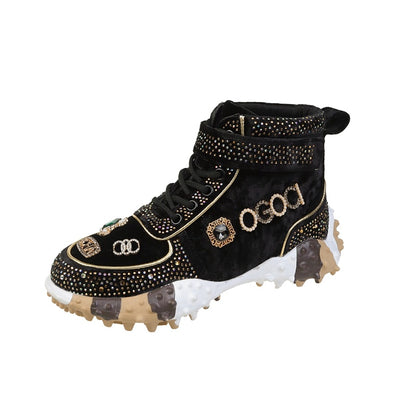 Hip Hop Rhinestone Women Sneakser Ins Tide Diamond Breathable Luxury Designers Casual Thick Bottoms Dad Boots