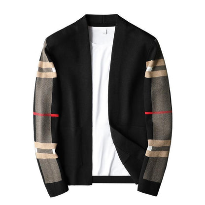Large Long Sleeve Classic Plaid Knitted Cardigan for Men