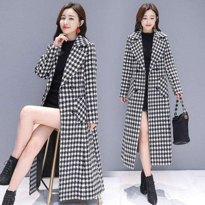 Plaid Woolen Jacket Ladies Clothing Elegant Slim Temperament Long Outwear