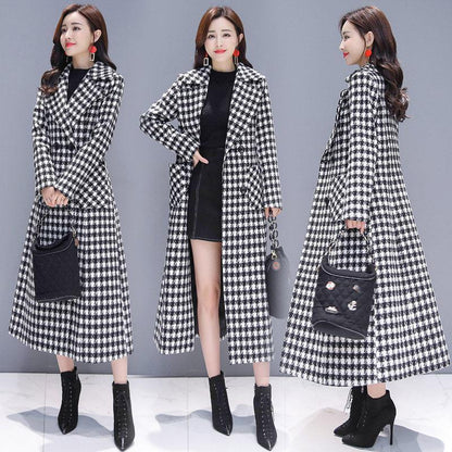 Plaid Woolen Jacket Ladies Clothing Elegant Slim Temperament Long Outwear