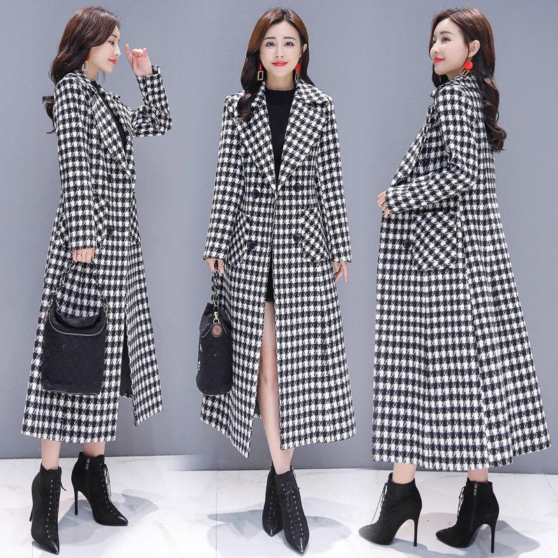 Plaid Woolen Jacket Ladies Clothing Elegant Slim Temperament Long Outwear