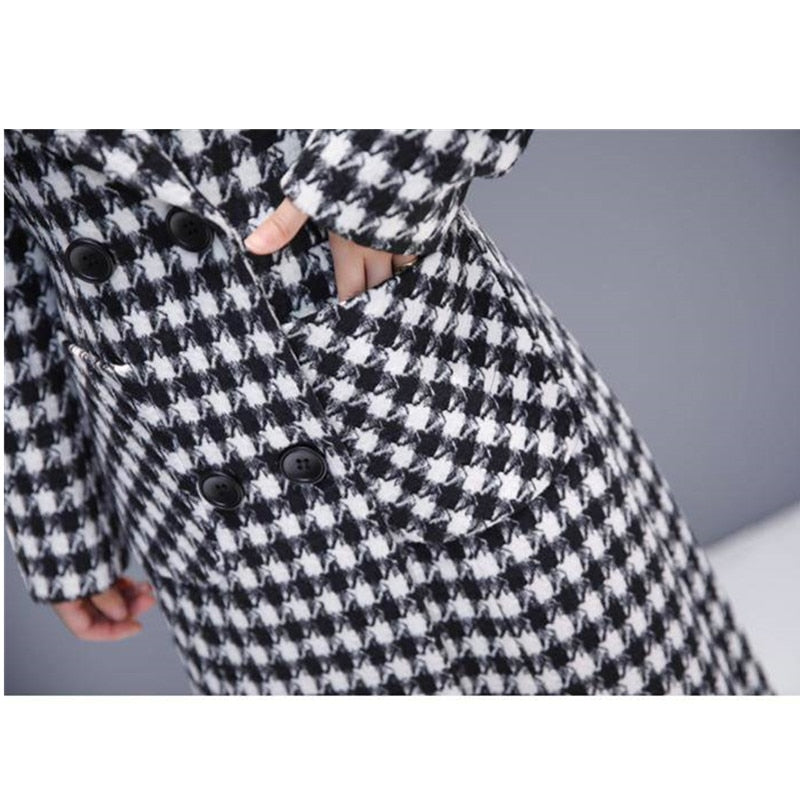 Plaid Woolen Jacket Ladies Clothing Elegant Slim Temperament Long Outwear