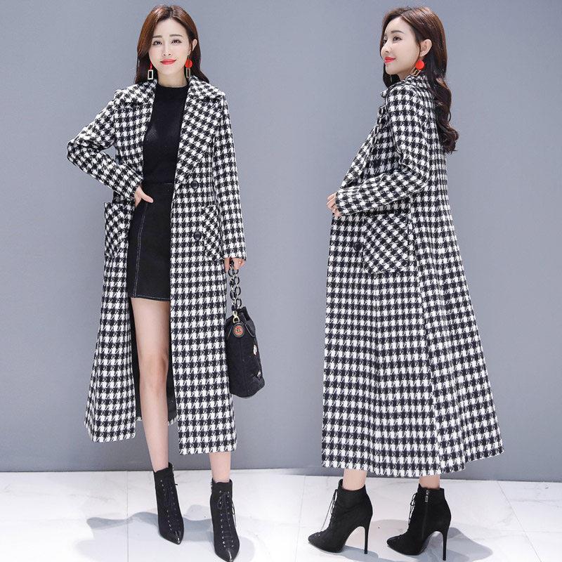 Plaid Woolen Jacket Ladies Clothing Elegant Slim Temperament Long Outwear