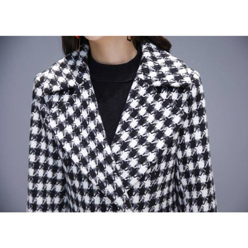 Plaid Woolen Jacket Ladies Clothing Elegant Slim Temperament Long Outwear