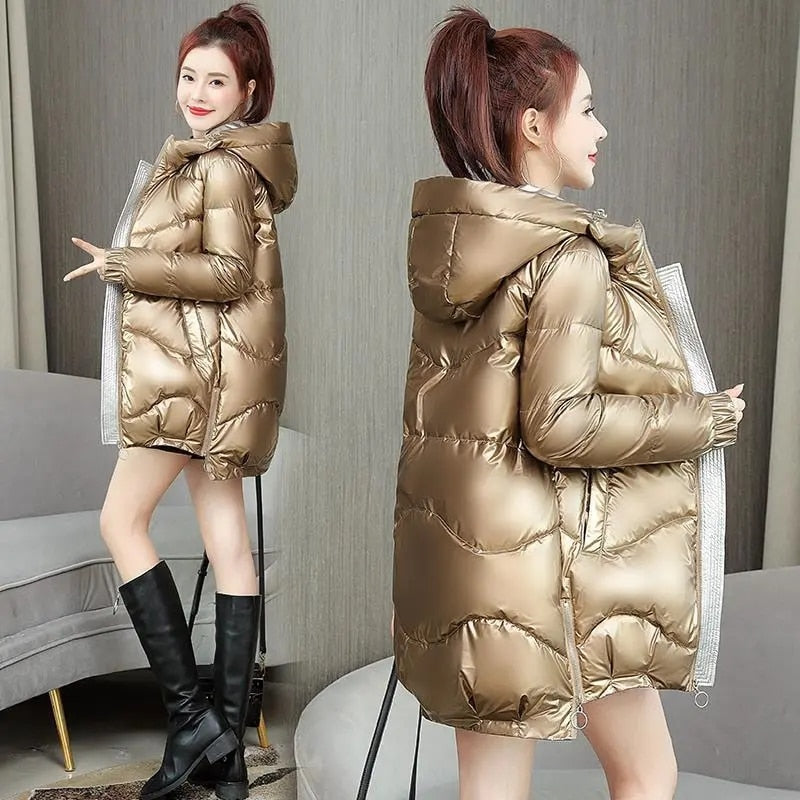 Glossy Down Cotton Hooded Coat