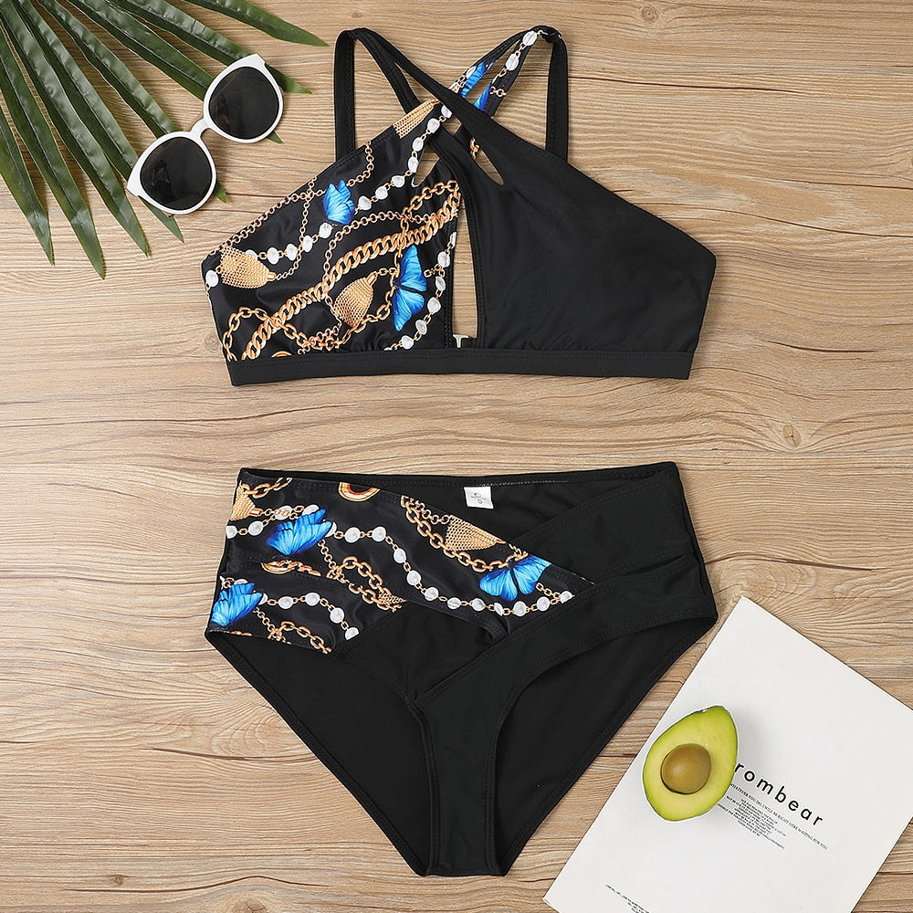 Monokini Print Swimwear Bikini Set