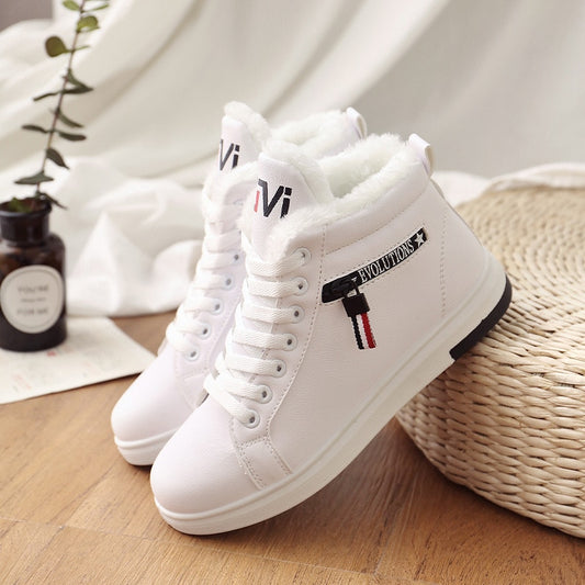 Pu Plush Winter Flats Lace Up Woman Shoes Sneakers