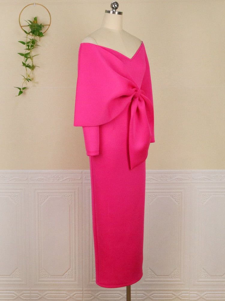 Long Party Dresses Bare Shoulder Big Bow Large Size Slim Bodycon Dresses