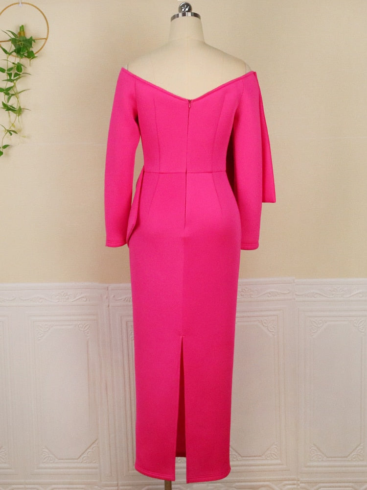 Long Party Dresses Bare Shoulder Big Bow Large Size Slim Bodycon Dresses