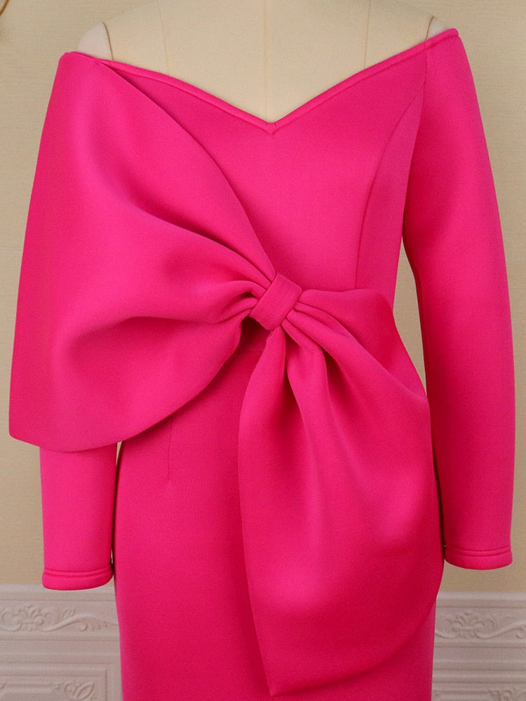 Long Party Dresses Bare Shoulder Big Bow Large Size Slim Bodycon Dresses