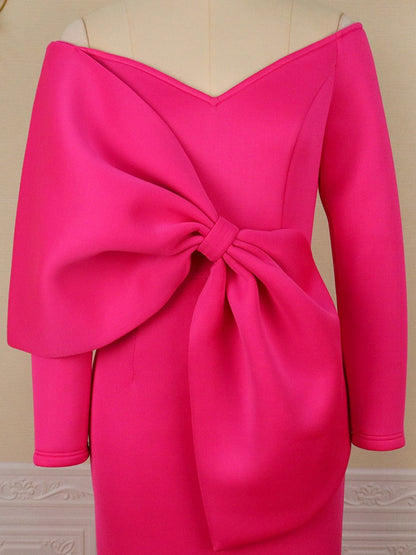 Long Party Dresses Bare Shoulder Big Bow Large Size Slim Bodycon Dresses