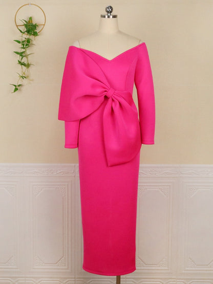 Long Party Dresses Bare Shoulder Big Bow Large Size Slim Bodycon Dresses