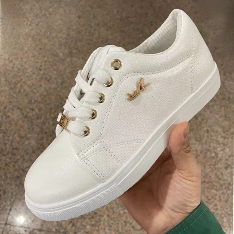Sneakers Casual Sport Shoes PU Leather Metal Decor Lace up Sneakers