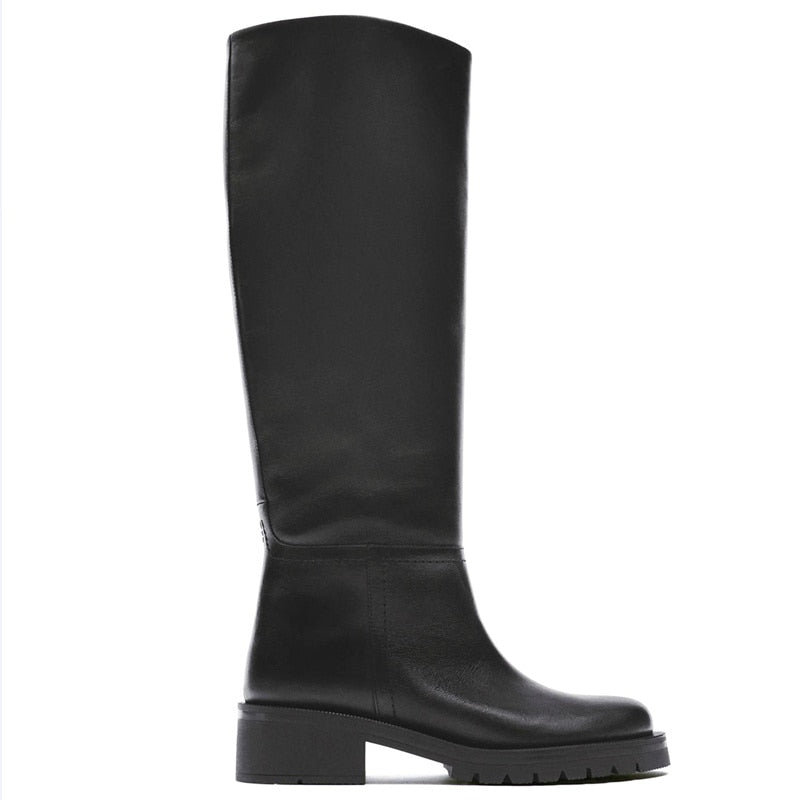 Slip On Knee High Full Genuine Leather Boots