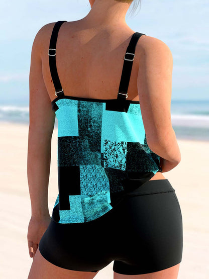 Print Tankini Short Swimwear Bathing Suit Beachwear Two Piece Set