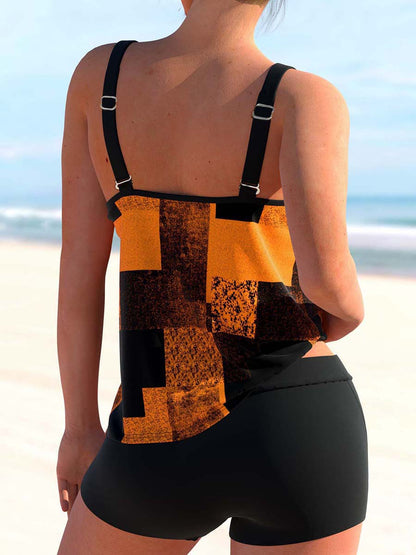 Print Tankini Short Swimwear Bathing Suit Beachwear Two Piece Set