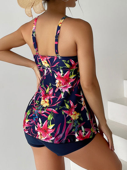 Floral Printed Tankini Swimsuit Short Bathing Suit Beachwear Two Piece Set