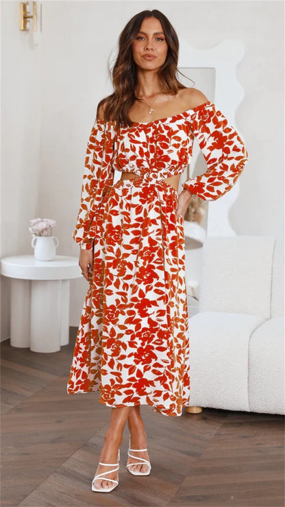 New Spring Summer Print Off the waist Slim Holiday Dress