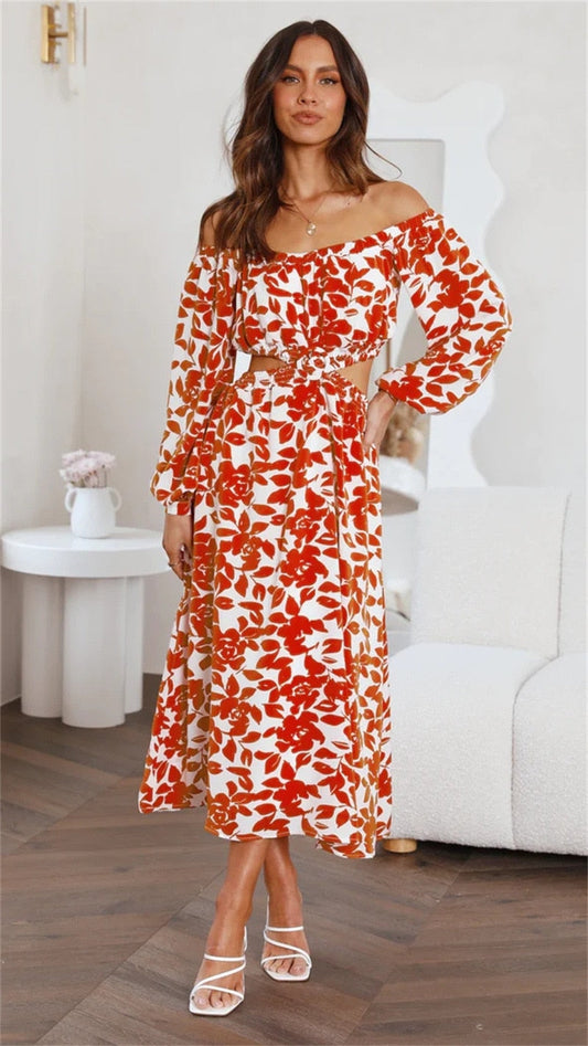 New Spring Summer Print Off the waist Slim Holiday Dress