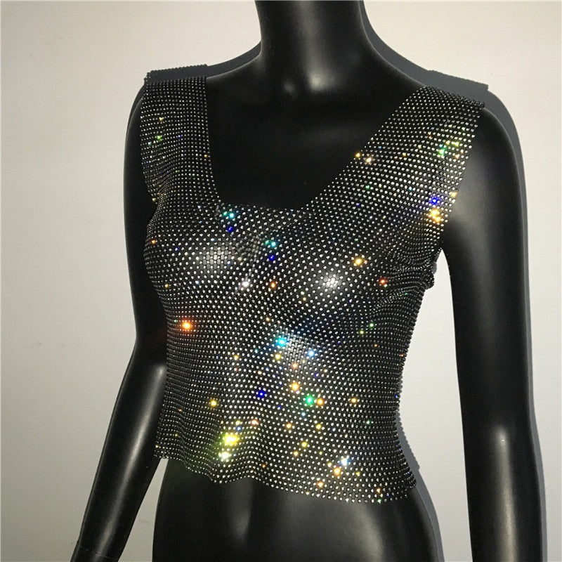 See Through Vest Tank Top Rhinestone Vest