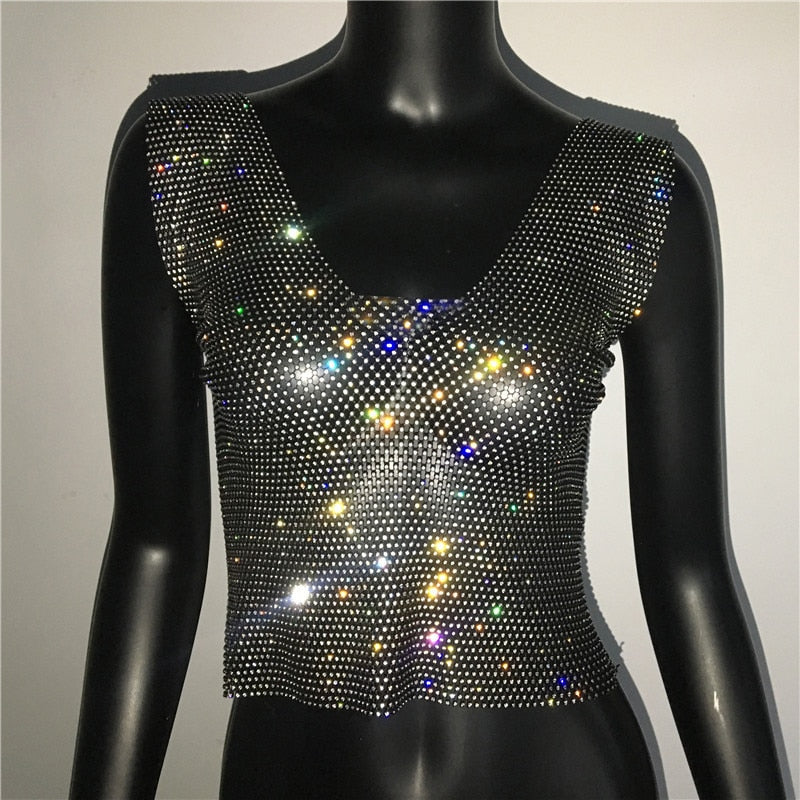 See Through Vest Tank Top Rhinestone Vest