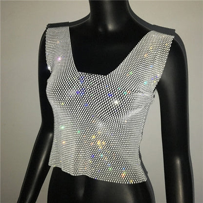 See Through Vest Tank Top Rhinestone Vest