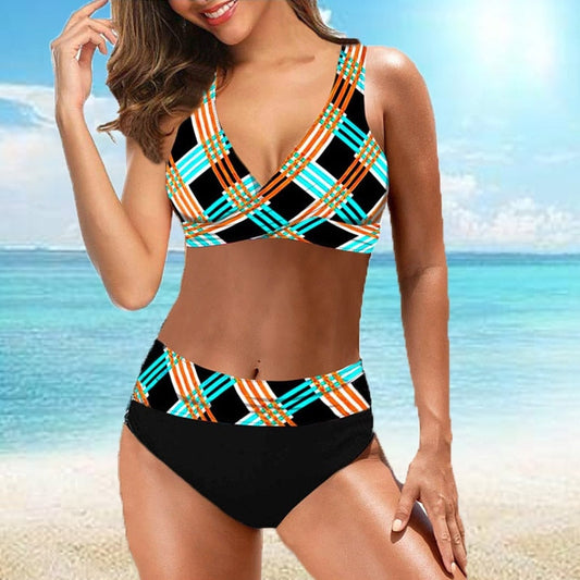 High Waist Bikini Swimsuit Vintage Prints Bikini Set