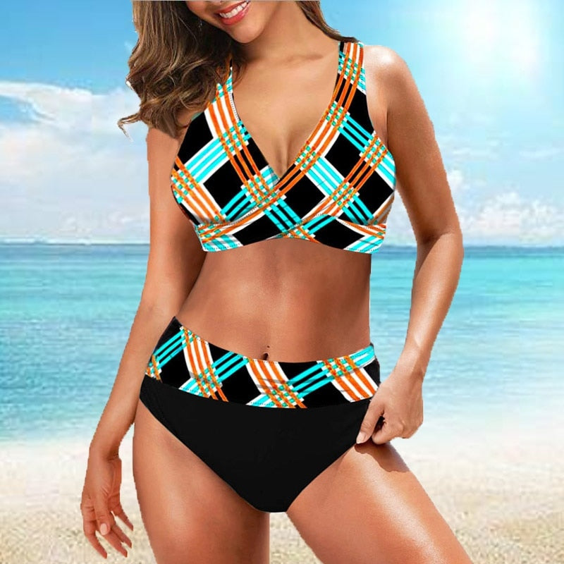 High Waist Bikini Swimsuit Vintage Prints Bikini Set