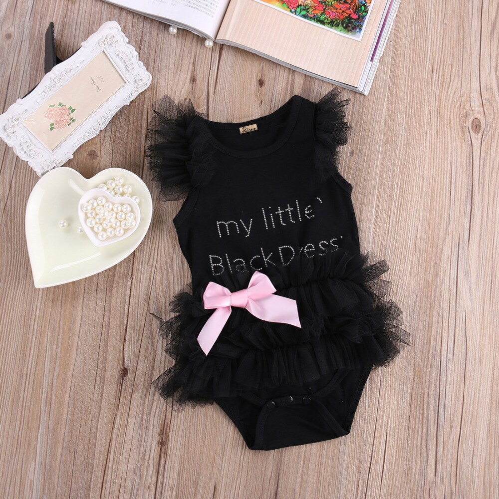 Pudcoco US Stock Hot Newborn Baby Girls Bodysuits Fashion Embroidered Lace My Little Black Dress Letter infant Baby Bodysuit