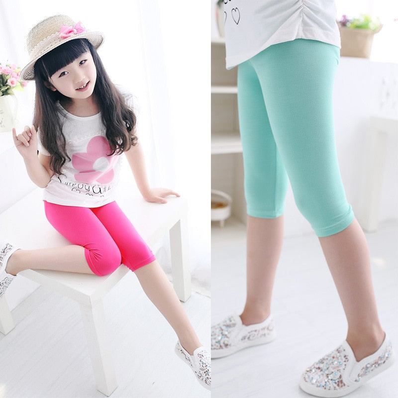 Girls Knee Length Kid Fifth Pants Candy Color